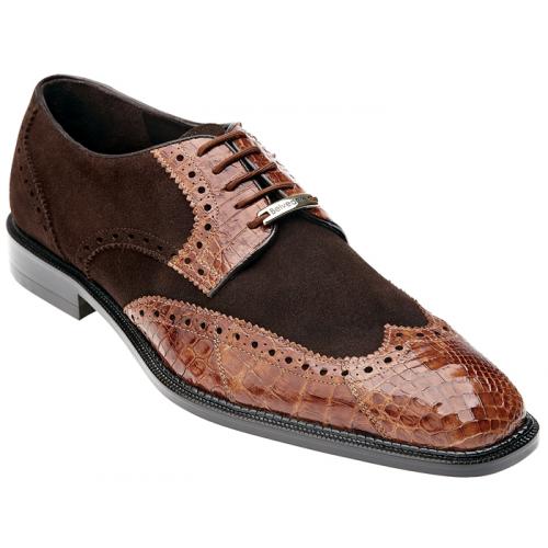 Belvedere "Pergola" Brandy / Brown Genuine Crocodile / Suede Shoes.